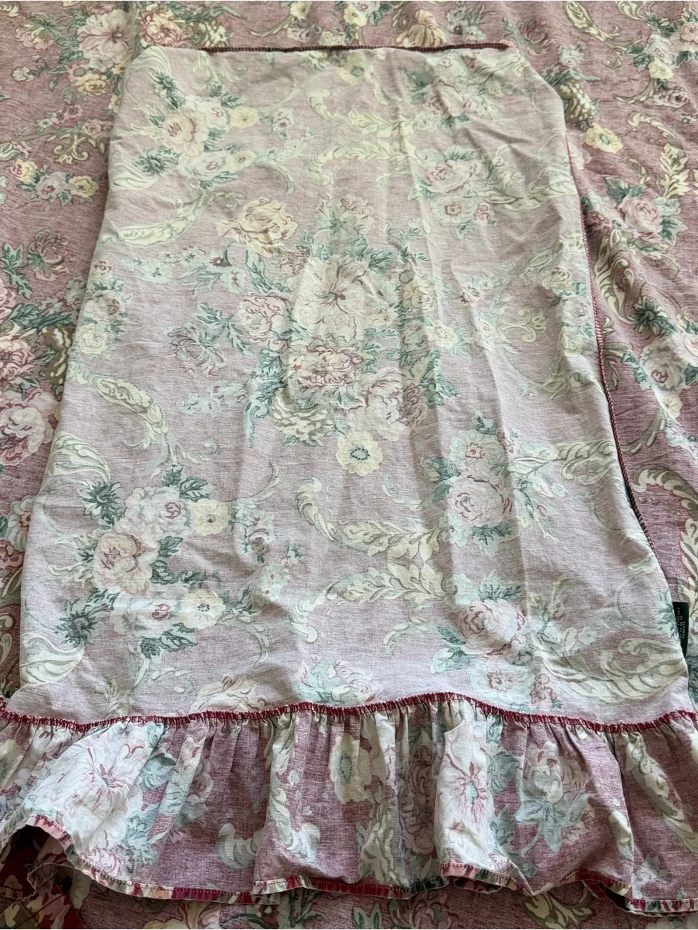 Ralph Lauren Marseilles 1 Queen Flat Sheet & 2 Standard Pillow Cases Red Floral